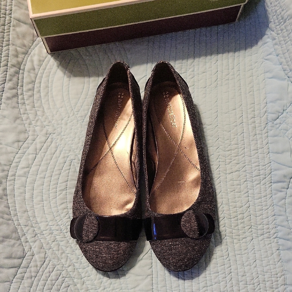 Elegant Black Flats with Black Button Strap Accent